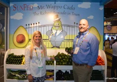 Gretchen Kreidler Austin and Josh Acuna with SunFed proudly stand in front of the company's avocado display. Avocados are a new program for SunFed.